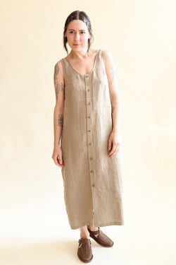 Basic Button Front Slip Dress Stone