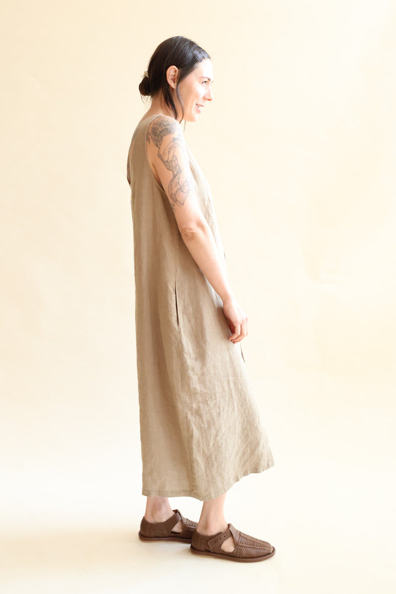 Basic Button Front Slip Dress Stone