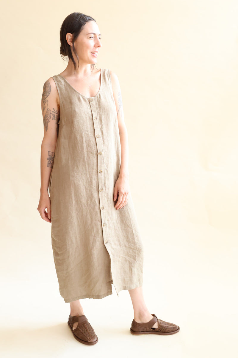 Basic Button Front Slip Dress Stone