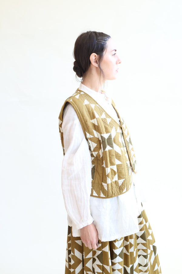 India Quilt Print Reversible Vest Khaki