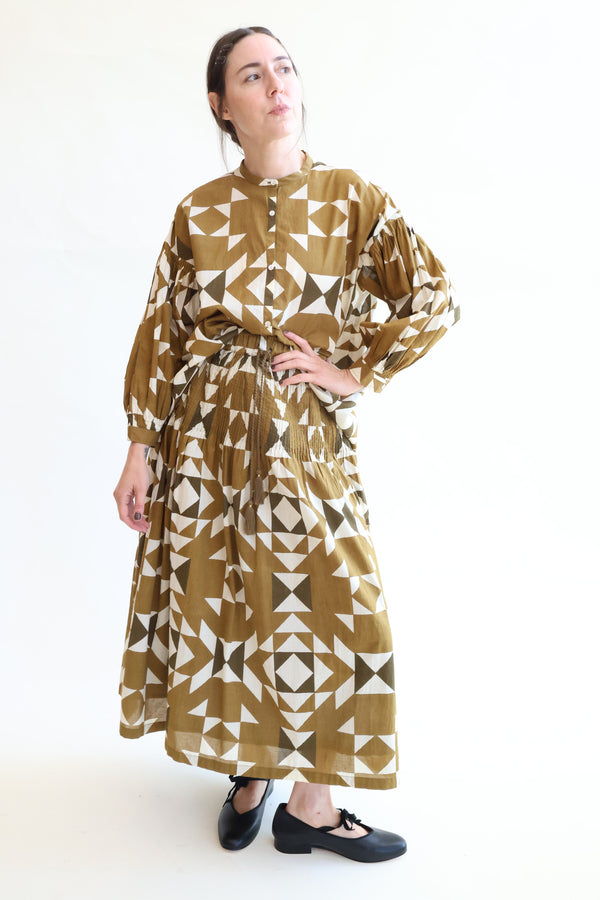 India Quilt Print Skirt Khaki