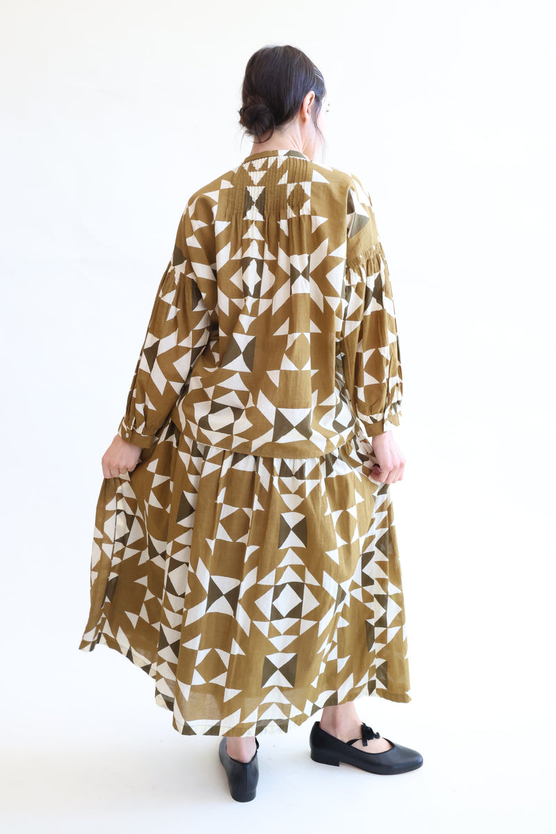 India Quilt Print Skirt Khaki