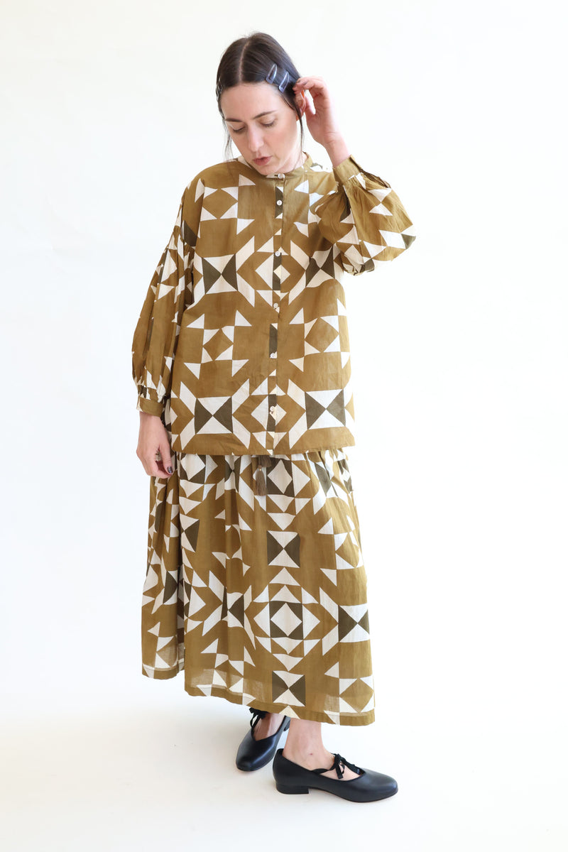 India Quilt Print Shirt Khaki