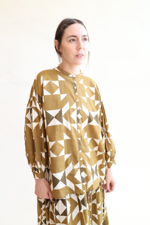 India Quilt Print Shirt Khaki