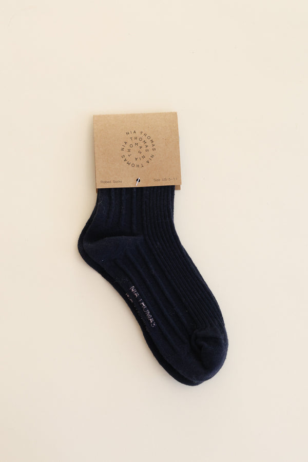 Merino Ribbed Wool Socks Midnight Blue