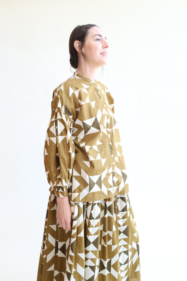 India Quilt Print Shirt Khaki