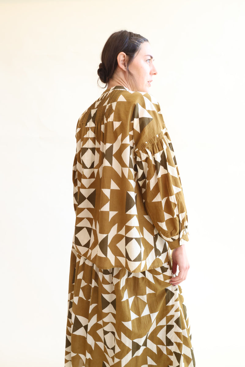India Quilt Print Shirt Khaki