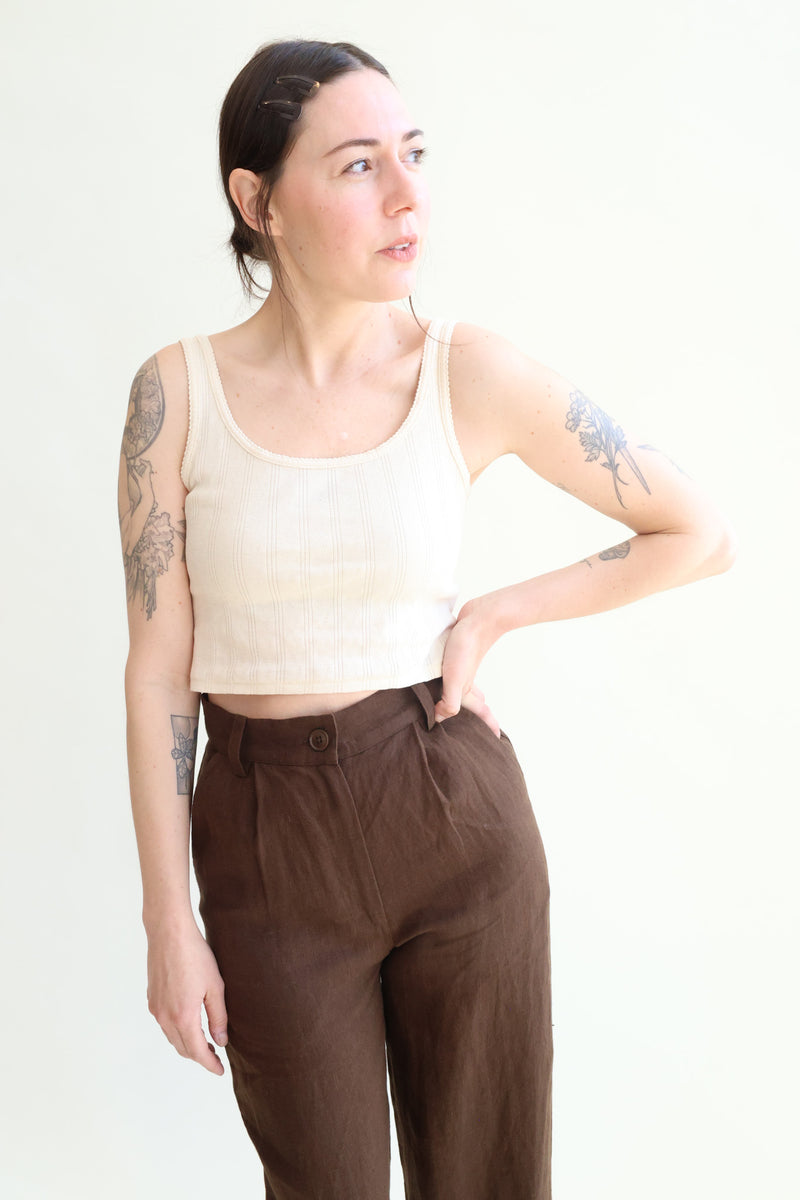 Crop Pointelle Scoop Tank Natural