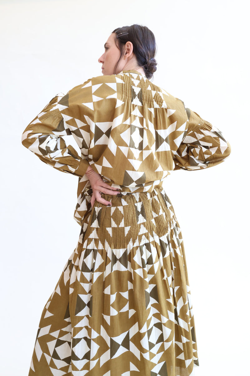 India Quilt Print Skirt Khaki