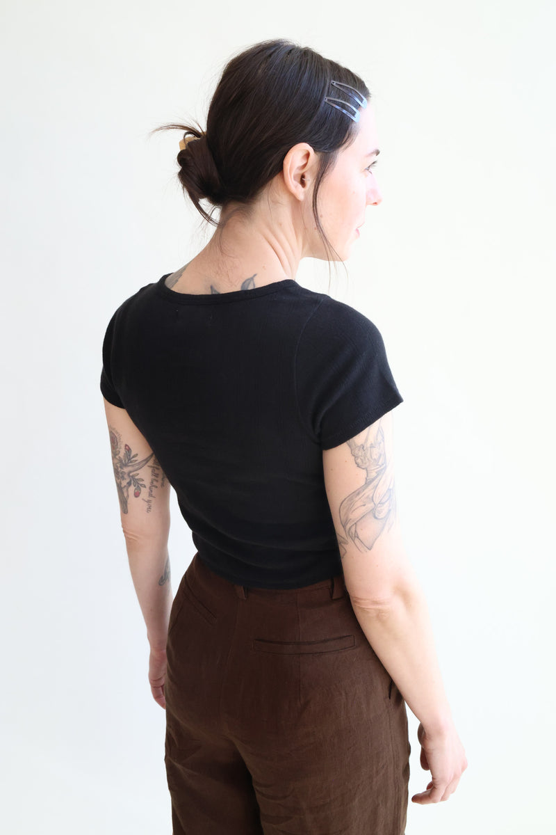 Crop Pointelle Tee Black