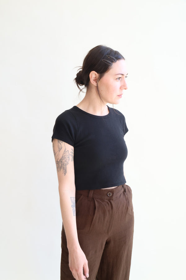 Crop Pointelle Tee Black
