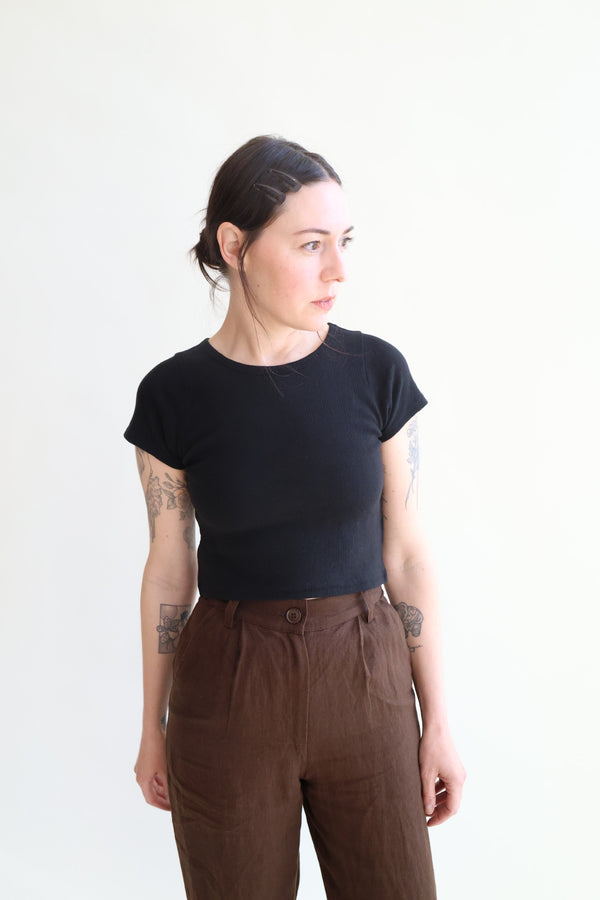 Crop Pointelle Tee Black