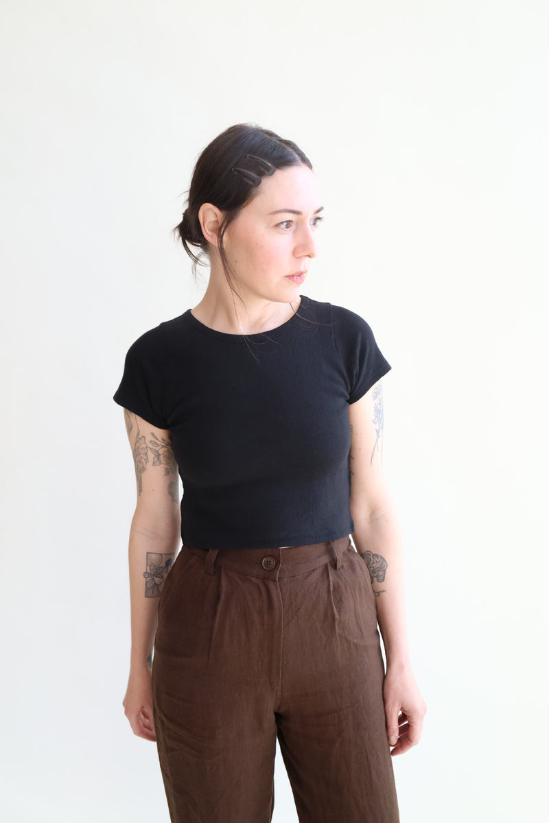 Crop Pointelle Tee Black