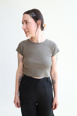 Crop Pointelle Tee Sage