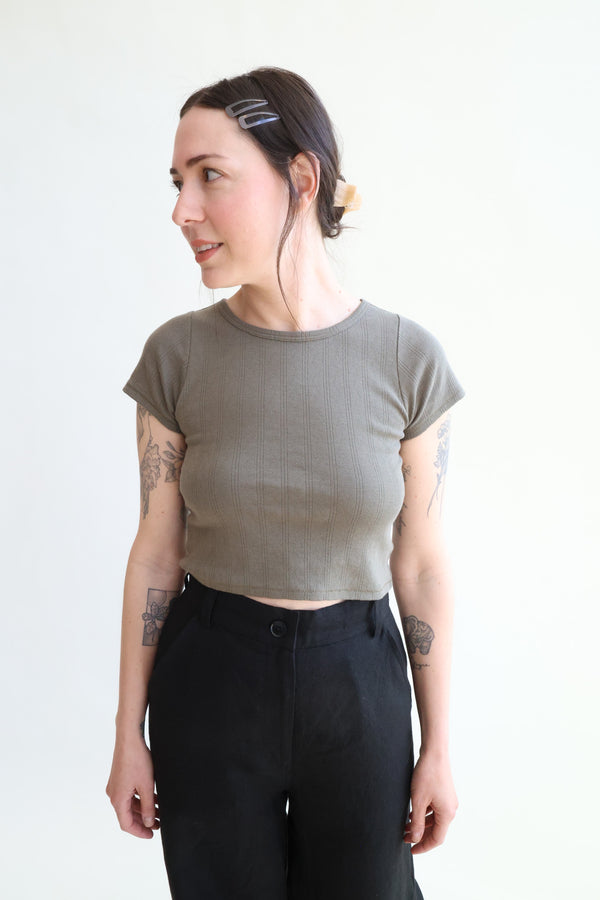 Crop Pointelle Tee Sage