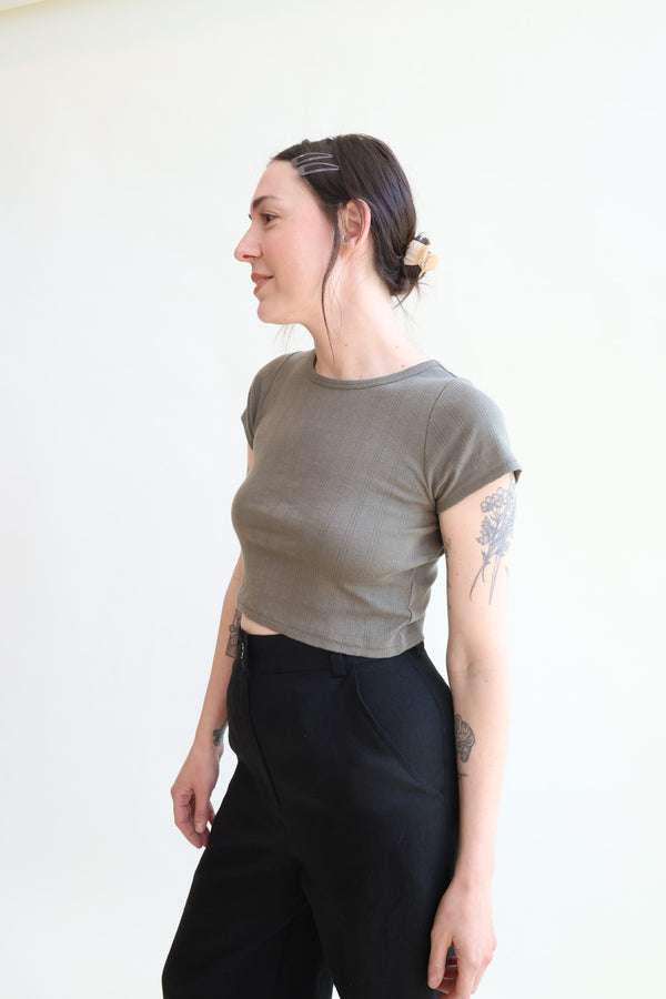 Crop Pointelle Tee Sage