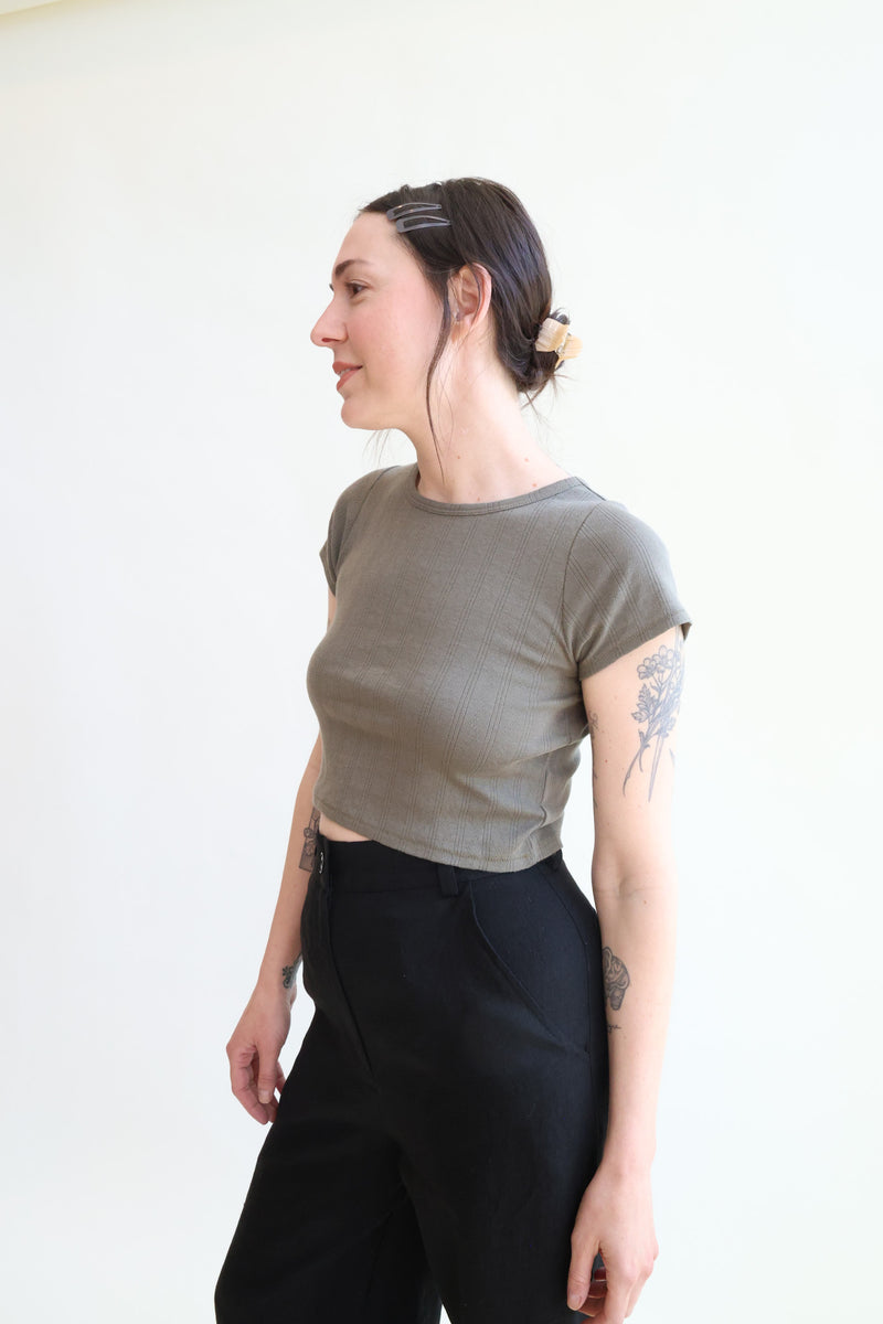 Crop Pointelle Tee Sage