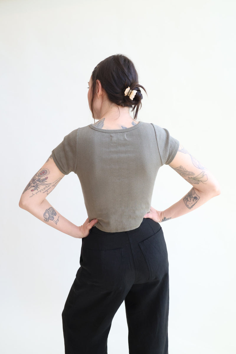 Crop Pointelle Tee Sage