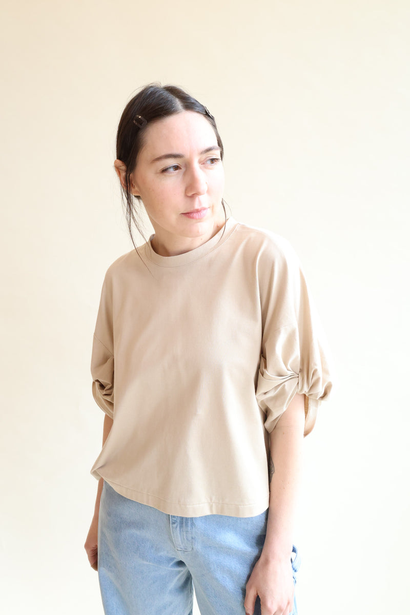 Twisted Sleeve Top Biscotti