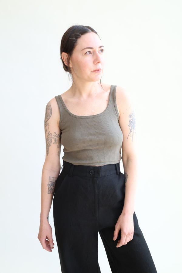 Crop Pointelle Scoop Tank Sage