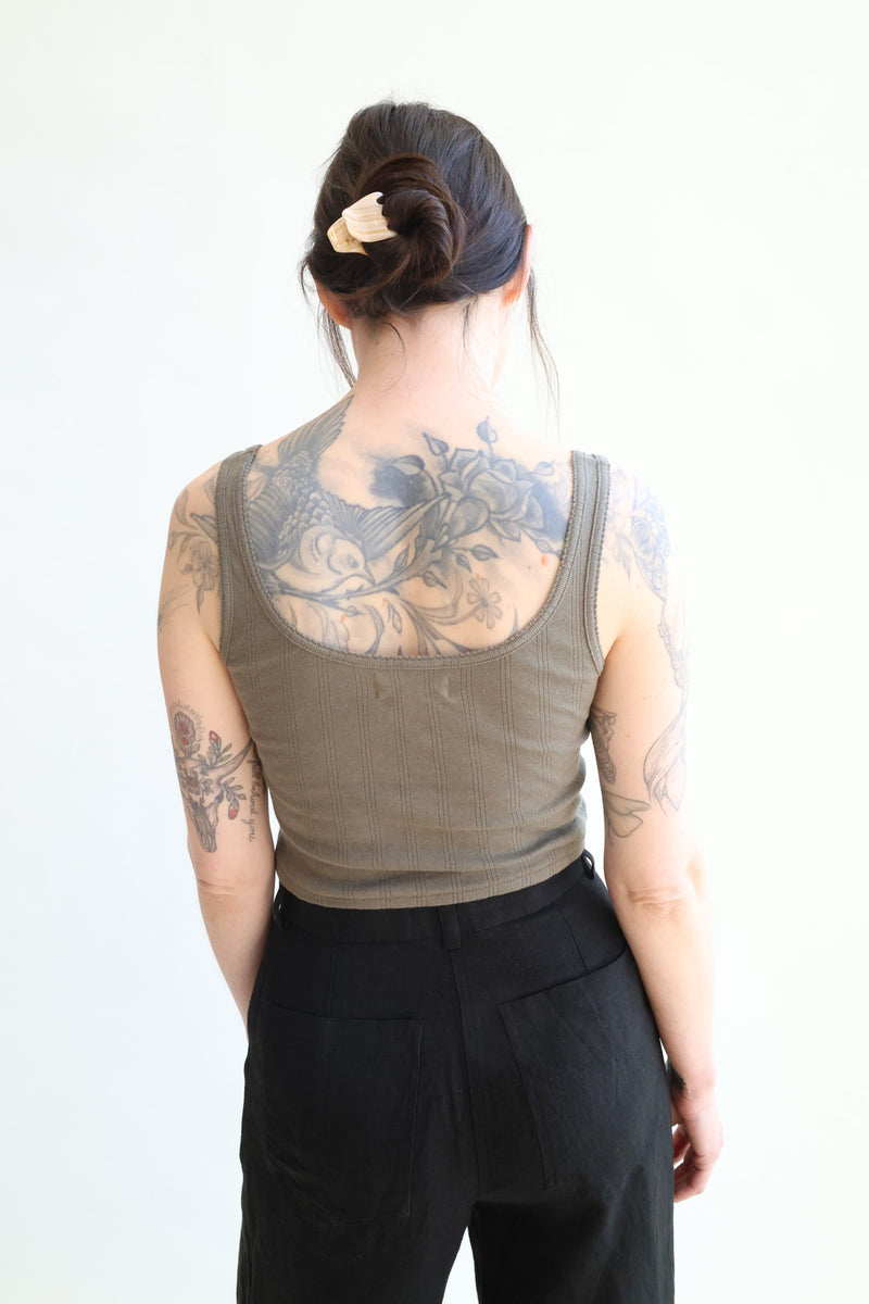 Crop Pointelle Scoop Tank Sage