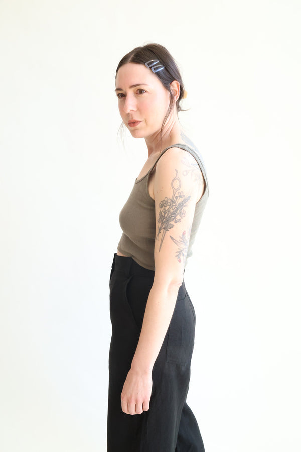 Crop Pointelle Scoop Tank Sage