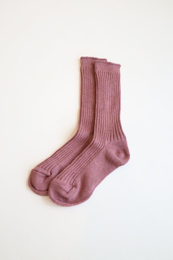 Linen Rib Socks Smoke Pink