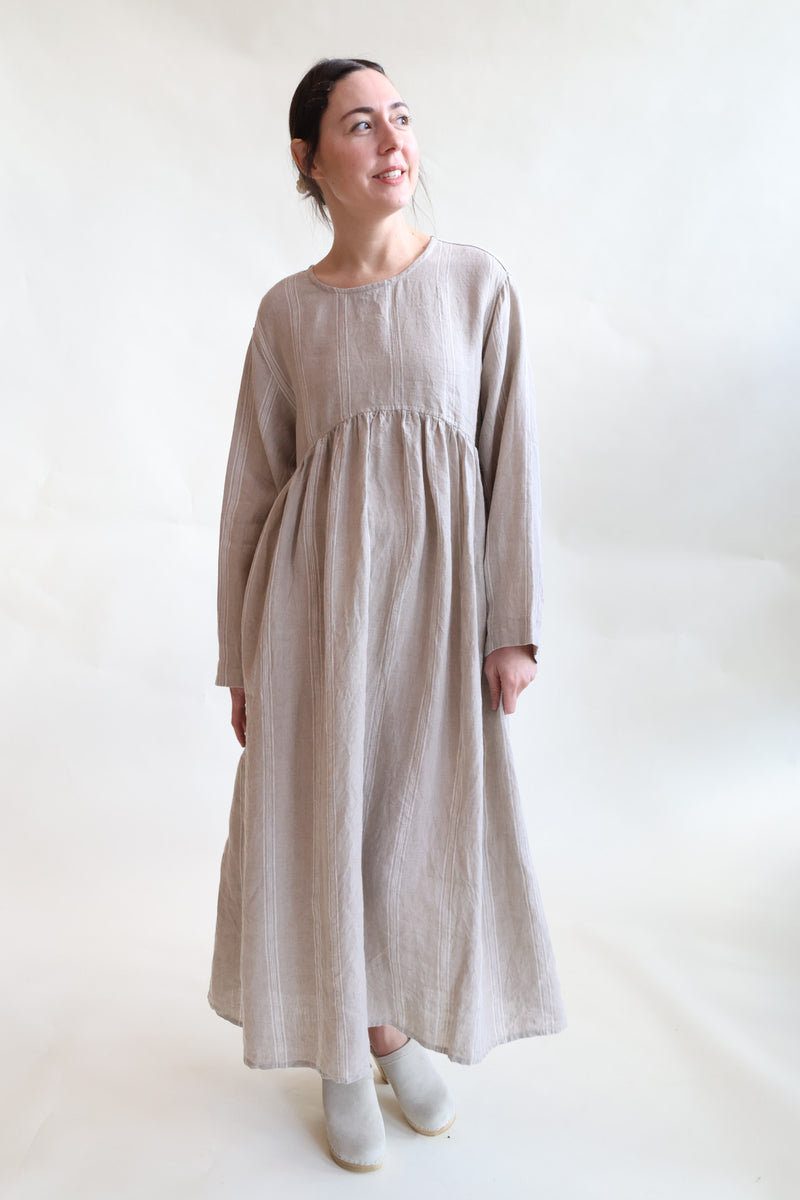 Linen Dobby Stripes Dress Natural