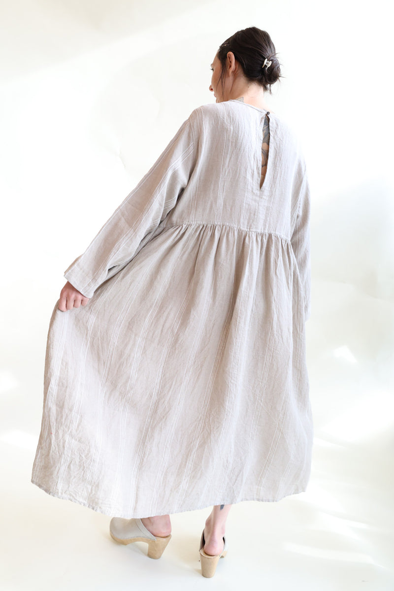 Linen Dobby Stripes Dress Natural