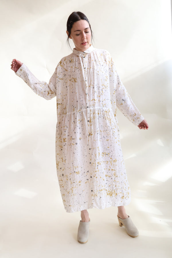 Catechu X Shibuki X Sumi Linen Hand Dye Dress Sumi Marble