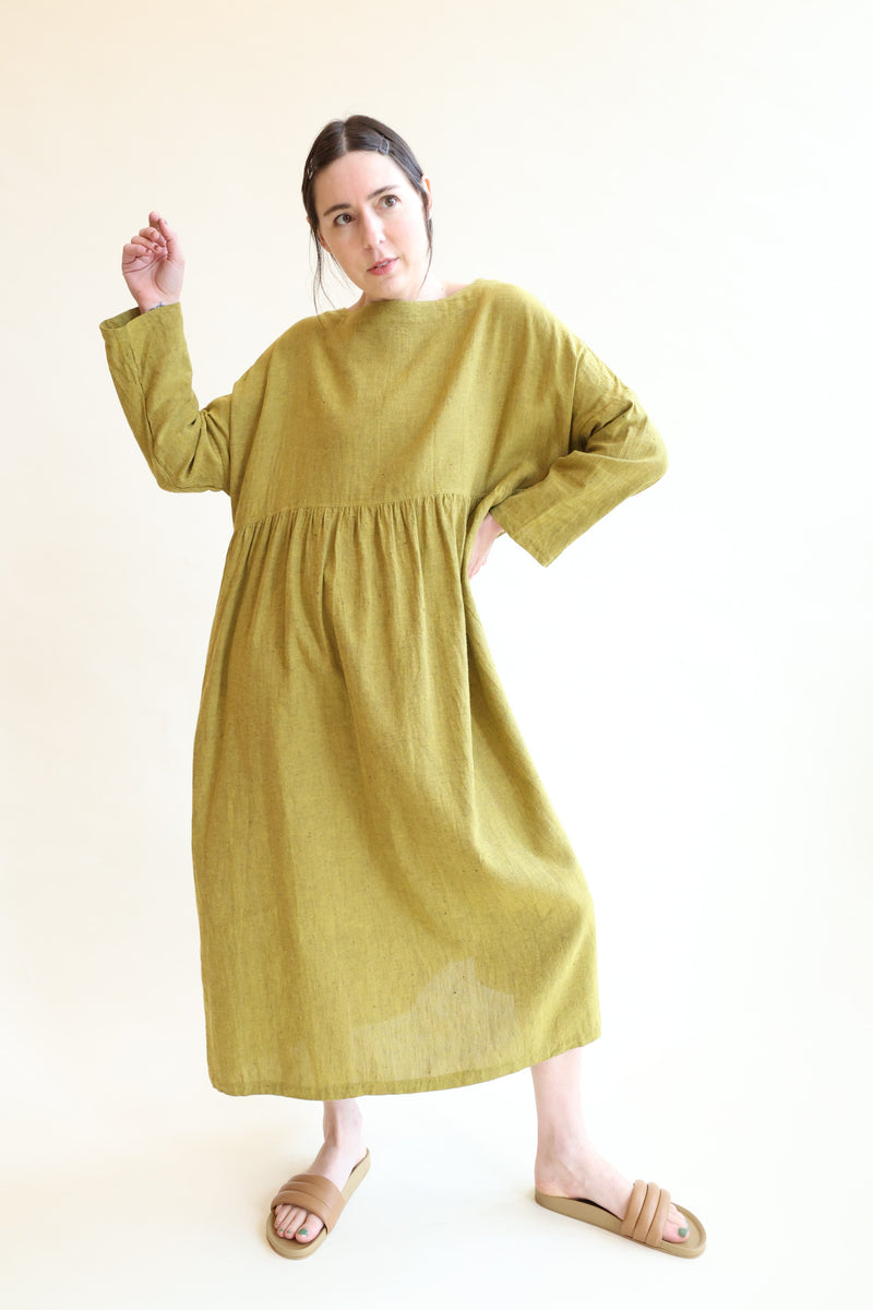 Cotton Linen Herringbone Dress Yellow