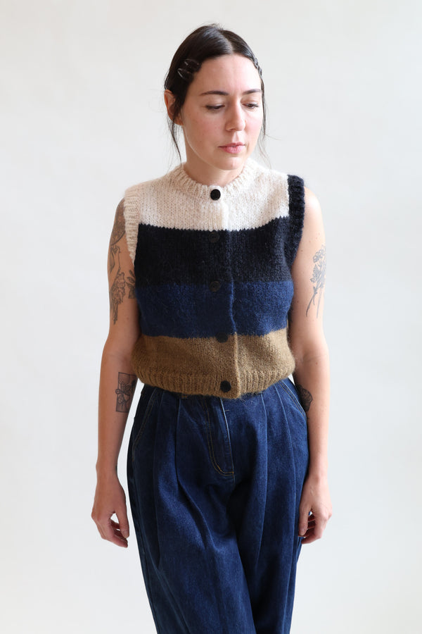 Alpaca & Mohair Striped Waistcoat Navy Multi