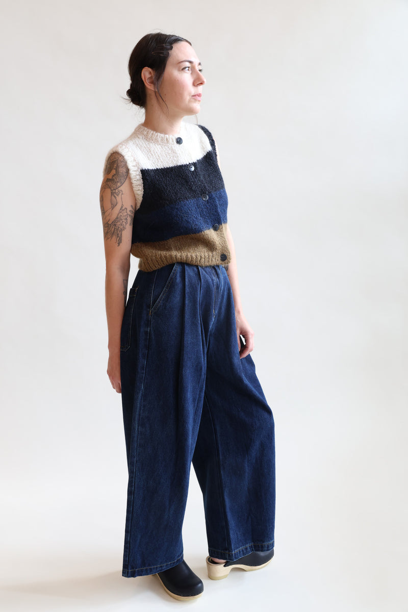 Alpaca & Mohair Striped Waistcoat Navy Multi