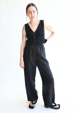 Linen Pants with Lace Black