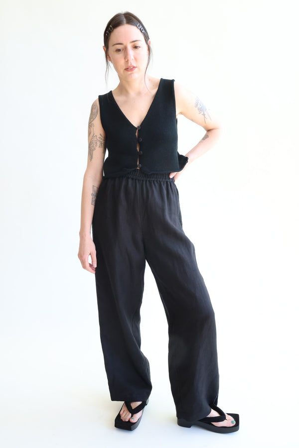 Linen Pants with Lace Black