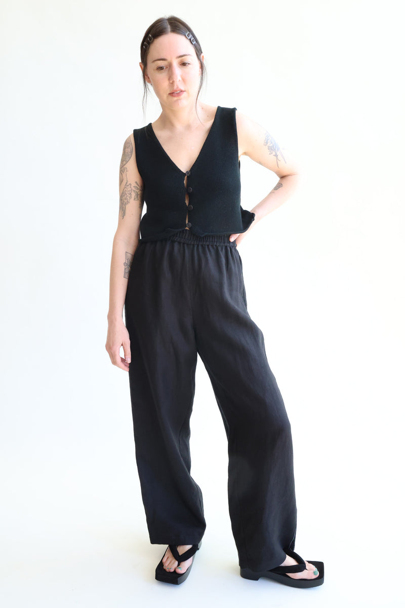 Linen Pants with Lace Black