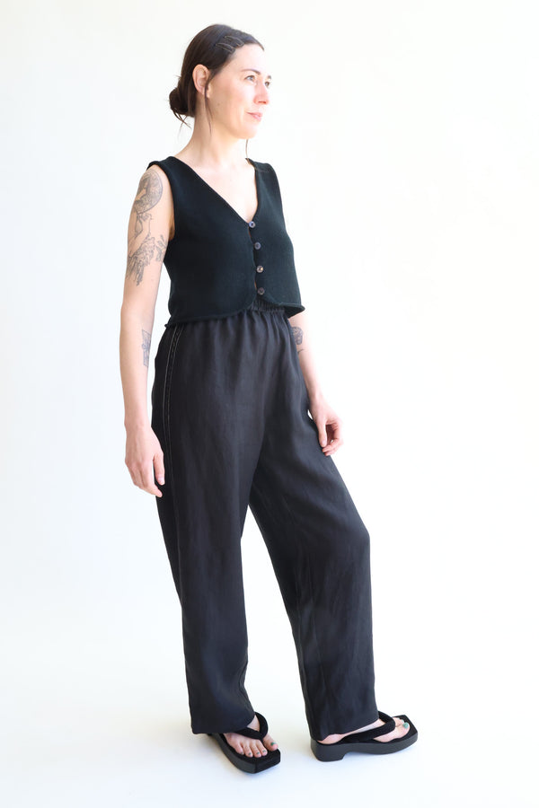 Linen Pants with Lace Black