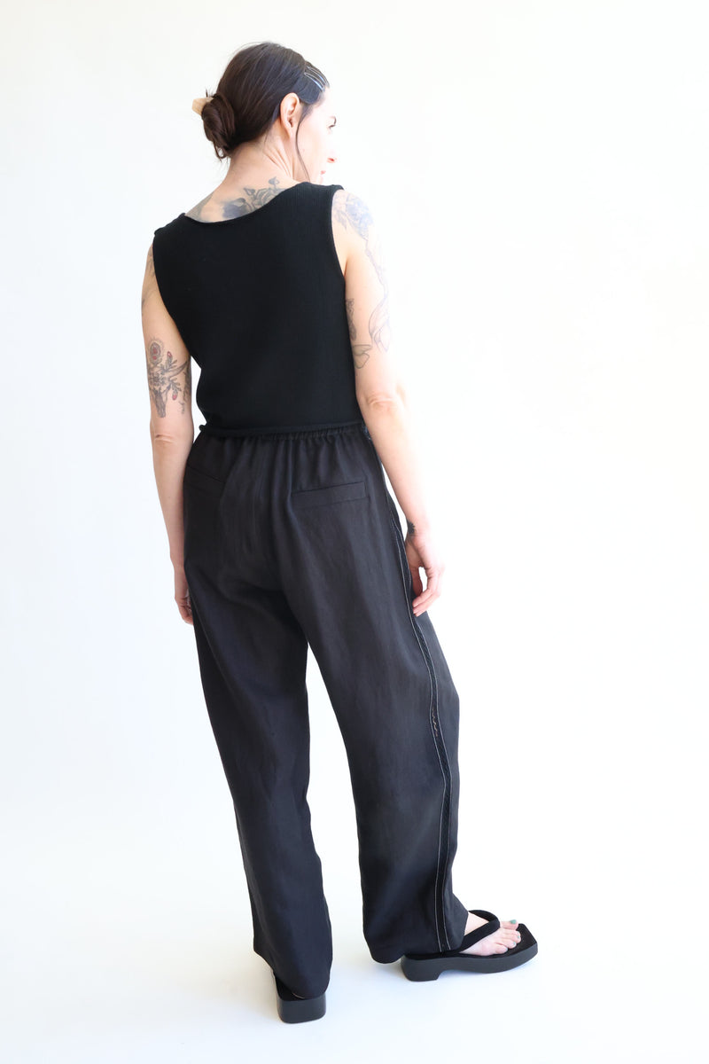 Linen Pants with Lace Black