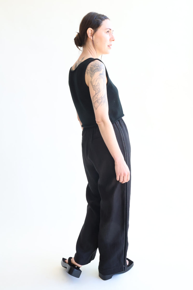 Linen Pants with Lace Black