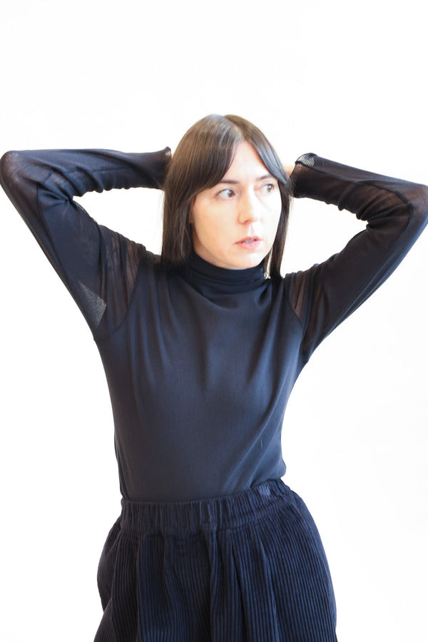 Double Mesh Turtleneck Black