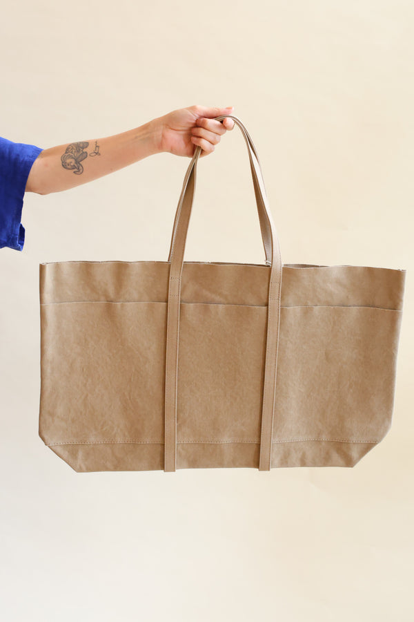 Washed Canvas 6 Pocket Tote Large Taupe