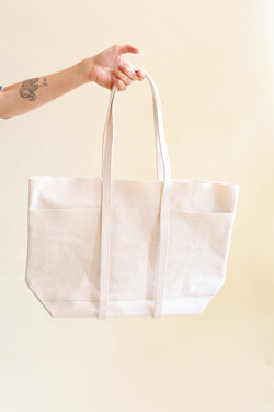 Washed Canvas 6 Pocket Tote Medium White