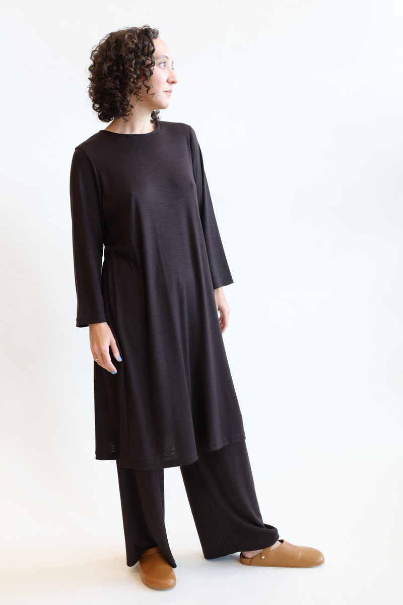 Washable Wool Basic Crew Dress Cacao