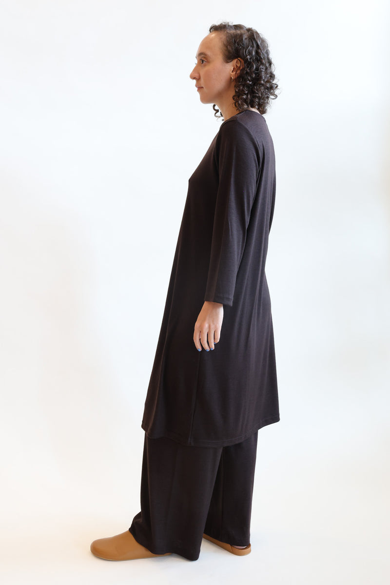 Washable Wool Basic Crew Dress Cacao