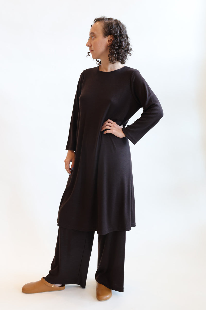 Washable Wool Basic Crew Dress Cacao