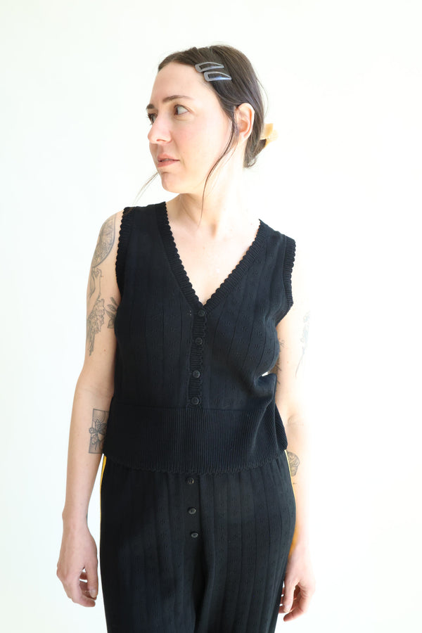 Organic Cotton Pointelle Waistcoat Black