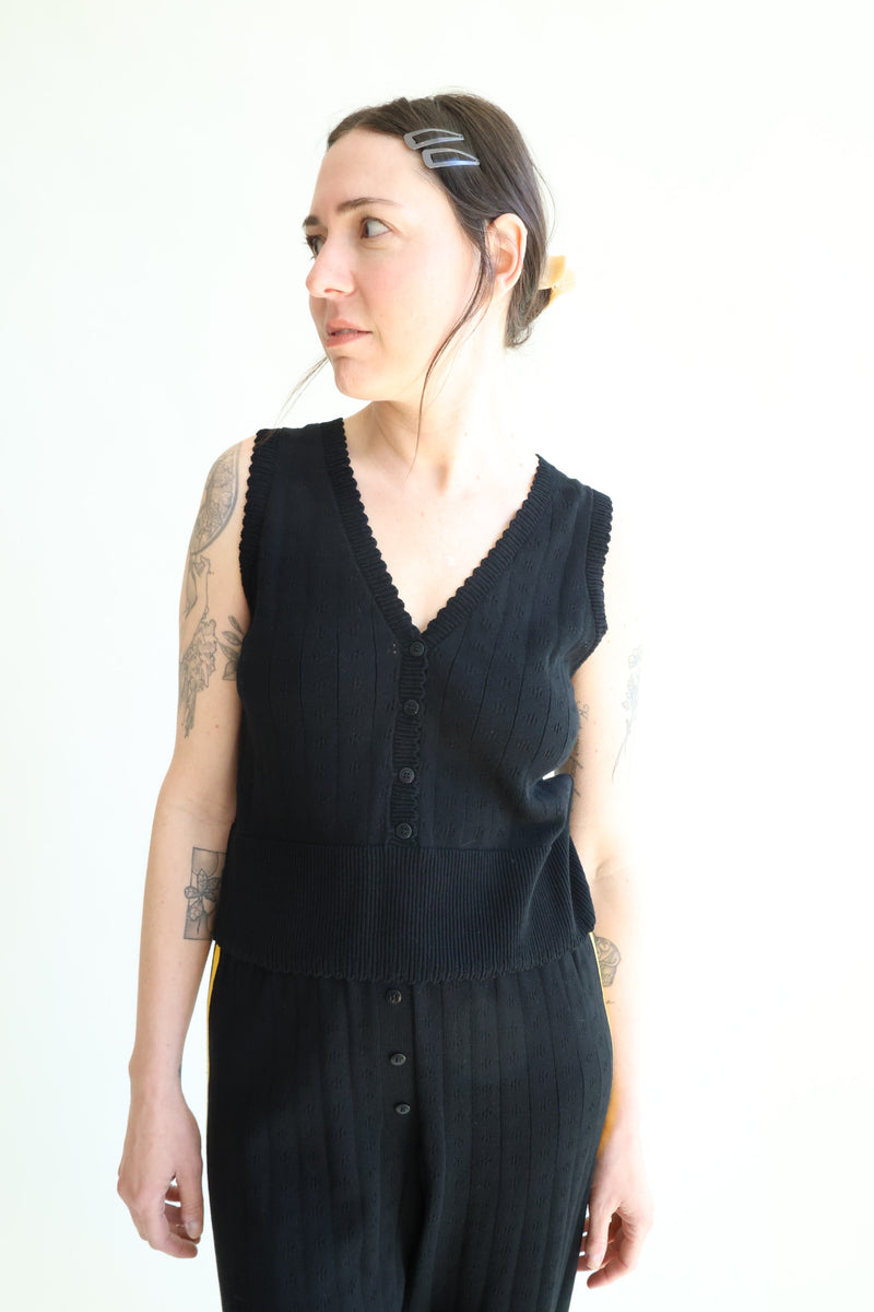Organic Cotton Pointelle Waistcoat Black