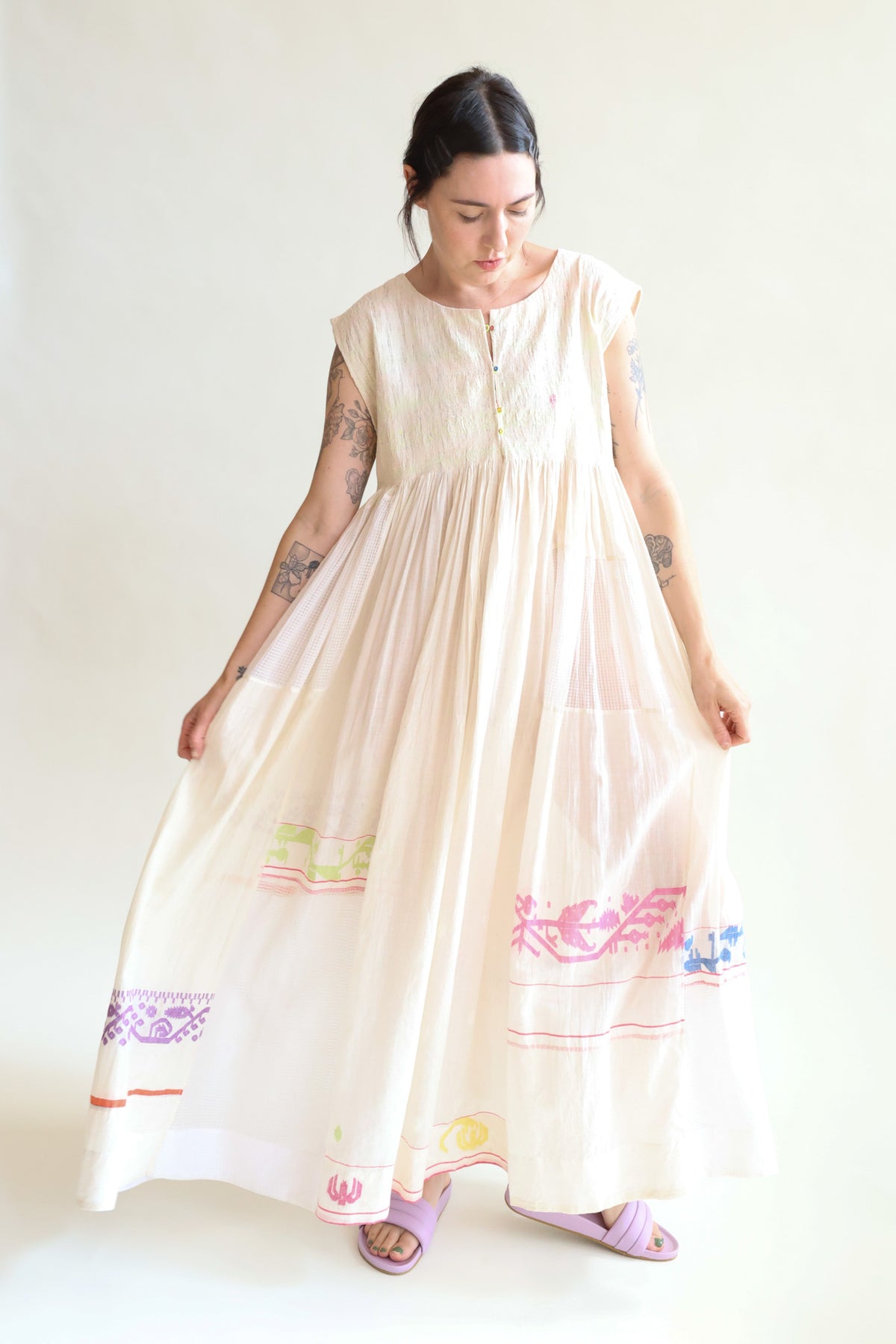 Injiri Gathered Waist Silk Dress in Indigo Blue | Santa Fe