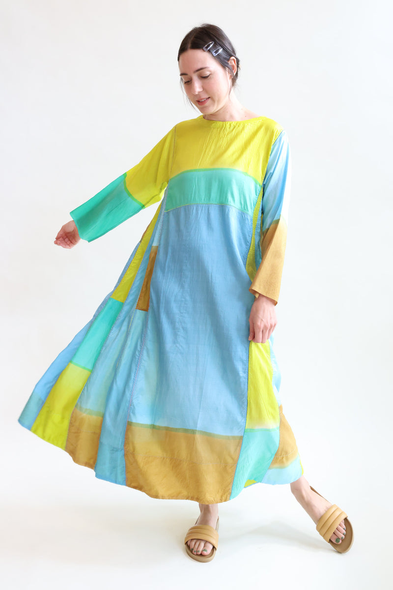 Jodhpur 28 Silk Dress Blue Green Gold Patchwork