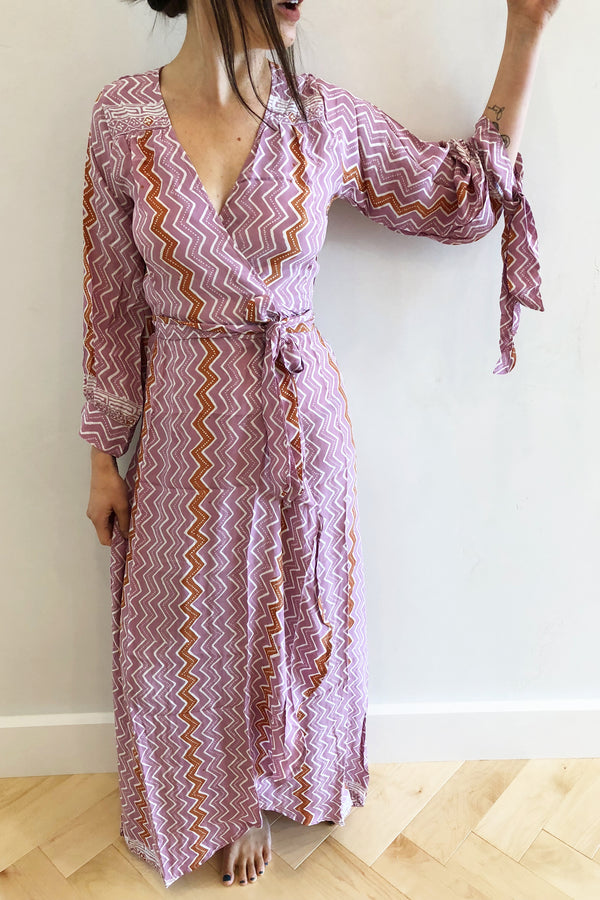 Danika Long Sleeve Dress Mauve Zig Zag